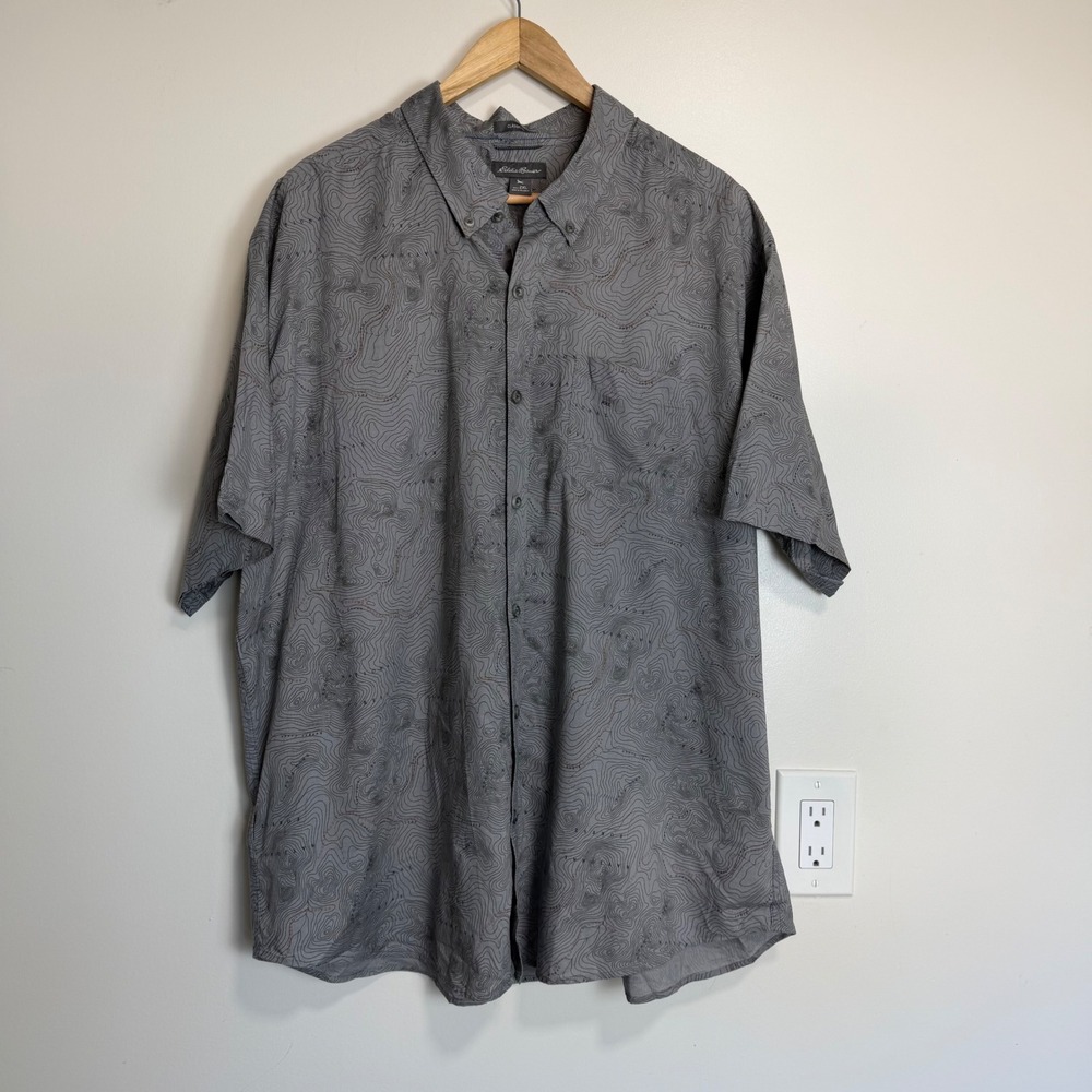 BNWT Eddie Bauer Vashon Topographic Map Print Shirt Grey Mens 2XL - Picture 1 of 10